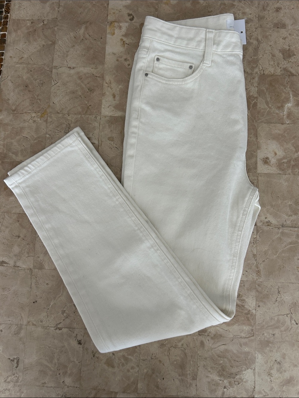 NWT OAK‎ + FORT High-Waisted Straight Leg Jeans Cream DM-3492 Size [27]